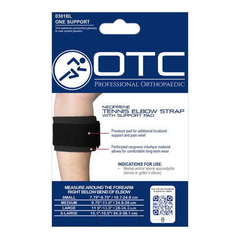 OTC Elbow Strap, Pressure Pad Compression, Neoprene, Black