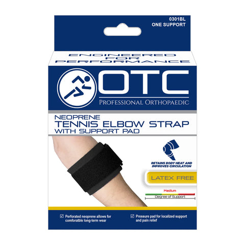 OTC Elbow Strap, Pressure Pad Compression, Neoprene, Black