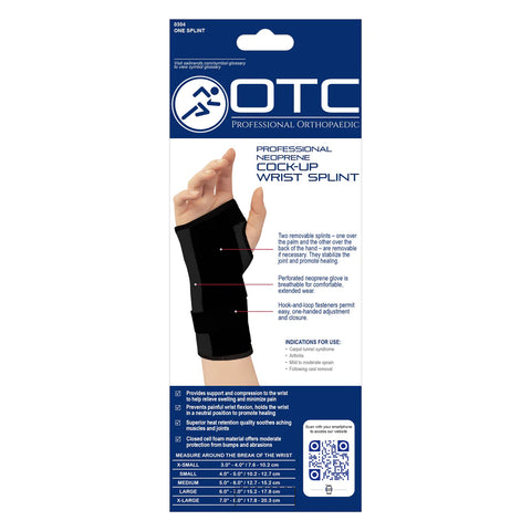 OTC Wrist Splint, Cock-up Style, Neoprene, Black, Left
