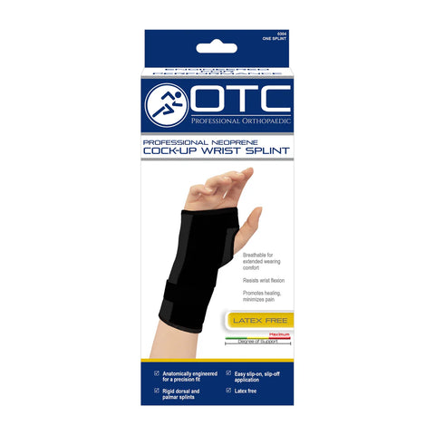 OTC Wrist Splint, Cock-up Style, Neoprene, Black, Left