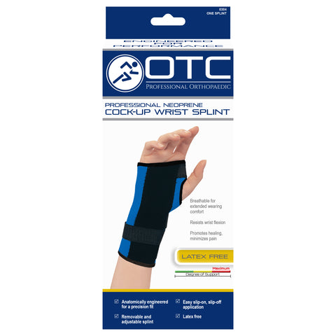 OTC Wrist Splint, Cock-up Style, Neoprene, Black, Left