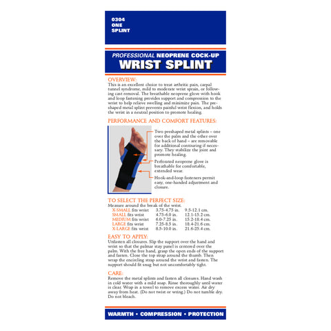 OTC Wrist Splint, Cock-up Style, Neoprene, Black, Left