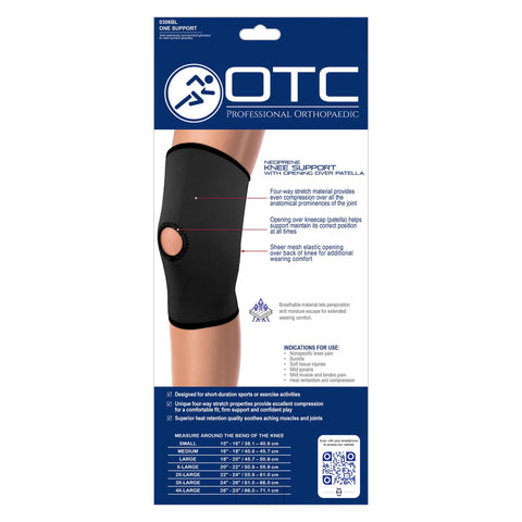 OTC Knee Support, Open Patella, Neoprene, Black