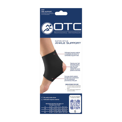 OTC Ankle Support, Slip-on Style, Sprained Ankle Wrap, Neoprene, Foot Pain Relief, Black