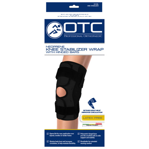 OTC Knee Stabilizer Wrap, Hinged Bars, Neoprene, Black