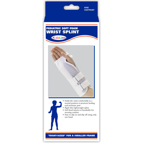 OTC KidsLine Wrist Splint, Soft Foam, Adjustable, Pediatric Support, White, Right
