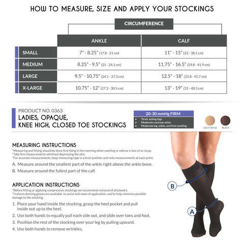 Truform Women's Compression Stockings, 20-30 mmHg, Knee High Length, Closed Toe, Opaque
