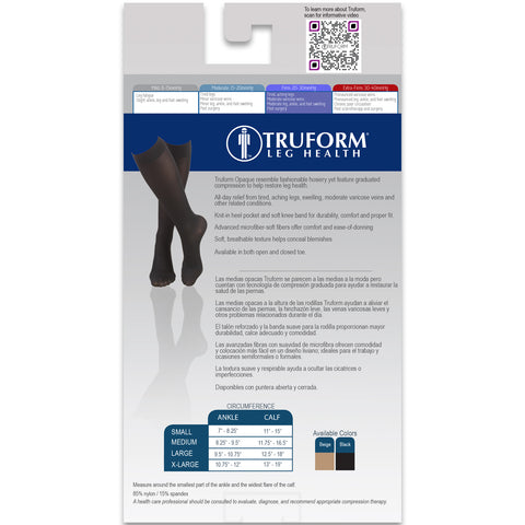 Truform Women's Compression Stockings, 20-30 mmHg, Knee High Length, Closed Toe, Opaque