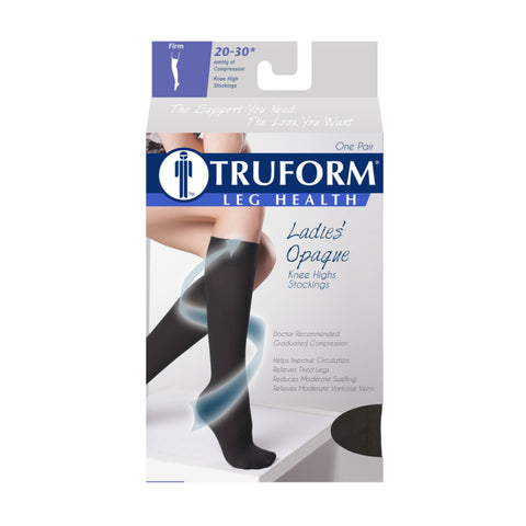 Truform Women's Compression Stockings, 20-30 mmHg, Knee High Length, Closed Toe, Opaque