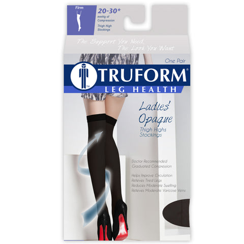 Truform Women's Compression Stockings, 20-30 mmHg, Thigh High Length, Closed Toe, Opaque