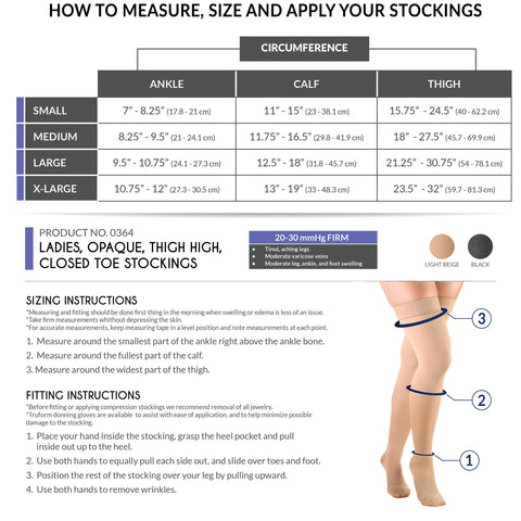 Truform Women's Compression Stockings, 20-30 mmHg, Thigh High Length, Closed Toe, Opaque