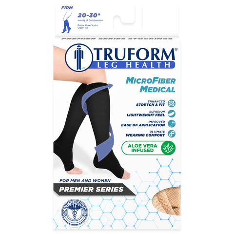Truform 20-30 mmHg Medical Compression Stockings, Smooth Stretch Microfiber, Knee High, Open Toe