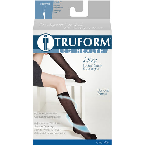 Truform Sheer Compression Stockings, 15-20 mmHg, Women's Knee High Length, Diamond Pattern