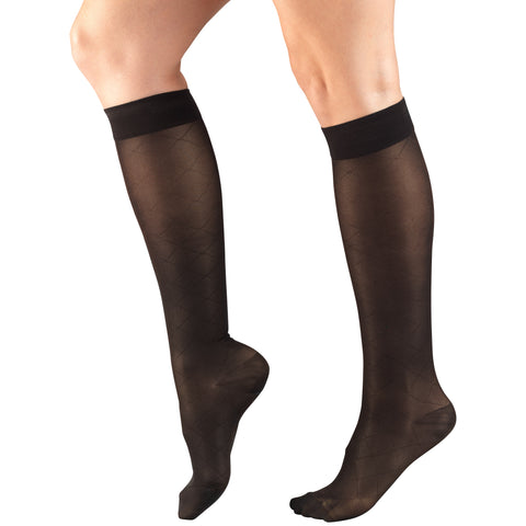 Truform Sheer Compression Stockings, 15-20 mmHg, Women's Knee High Length, Diamond Pattern