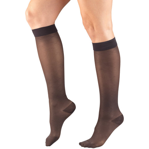 Truform Sheer Compression Stockings, 15-20 mmHg, Women's Knee High Length, Diamond Pattern