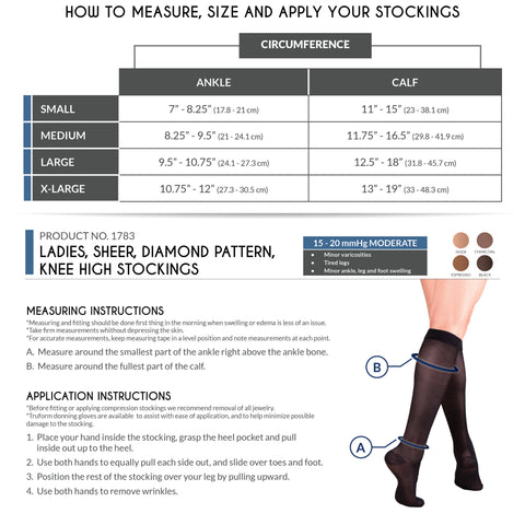 Truform Sheer Compression Stockings, 15-20 mmHg, Women's Knee High Length, Diamond Pattern