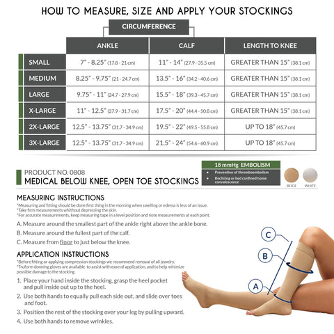 Truform Surgical Stockings, 18 mmHg Compression for Men and Women, Knee High Length, Open Toe