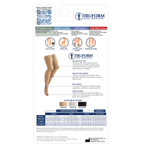 Truform Surgical Stockings, 18 mmHg Compression for Men and Women, Thigh High Length, Open Toe
