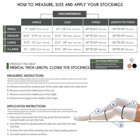 Truform Surgical Stockings, 18 mmHg Compression for Men and Women, Thigh High Length, Closed Toe