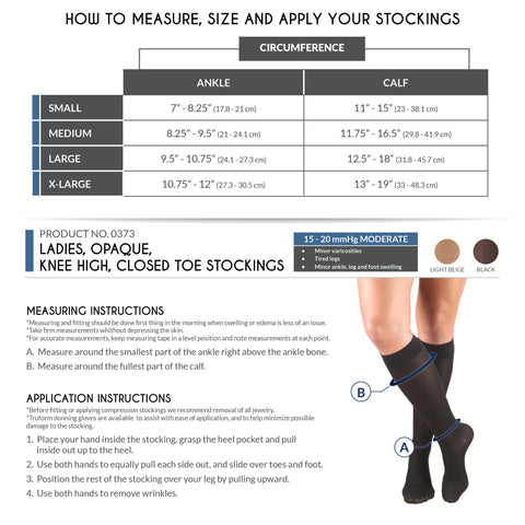 Truform Women's Compression Stockings, 15-20 mmHg, Knee High Length, Closed Toe, Opaque