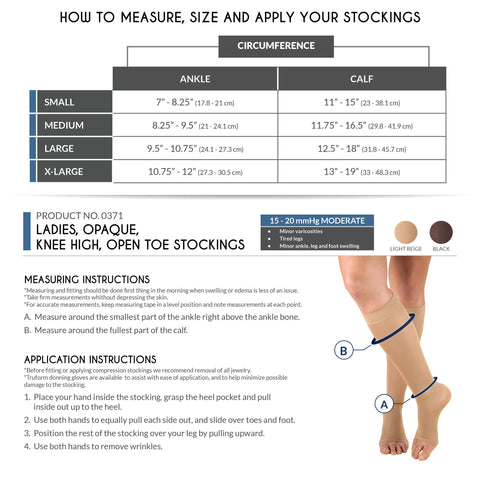 Truform Women's Compression Stockings, 15-20 mmHg, Knee High Length, Open Toe, Opaque