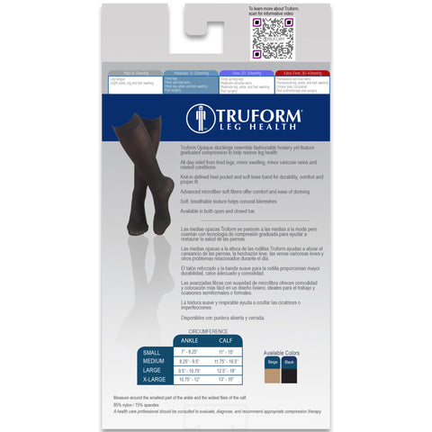 Truform Women's Compression Stockings, 15-20 mmHg, Knee High Length, Closed Toe, Opaque
