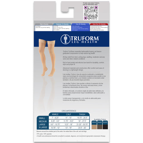 Truform Sheer Compression Stockings, 20-30 mmHg, Women's Thigh High Length, 30 Denier