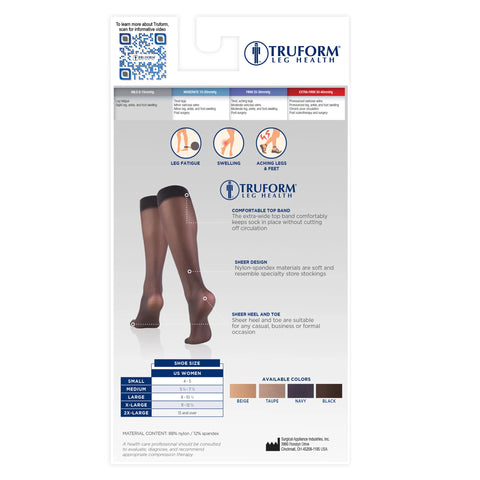 Truform Sheer Compression Stockings, 8-15 mmHg, Women's Open Toe, Knee High Length, 20 Denier