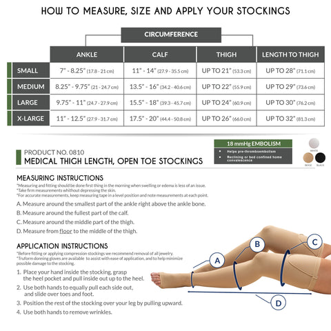 Truform Surgical Stockings, 18 mmHg Compression for Men and Women, Thigh High Length, Open Toe
