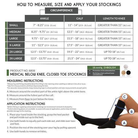 Truform Surgical Stockings, 18 mmHg Compression for Men and Women, Knee High Length, Closed Toe