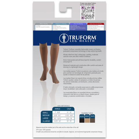 Truform Sheer Compression Stockings, 20-30 mmHg, Women's Knee High Length, 30 Denier
