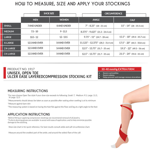 Truform Venous Ulcer Layered Compression Stocking Kit for Men and Women, 30-40 mmHg, Knee High Length, Open Toe