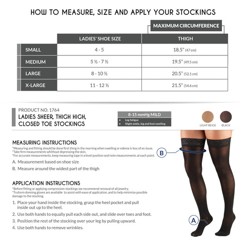 Truform Sheer Compression Stockings, 8-15 mmHg, Women's Thigh High Length, 20 Denier