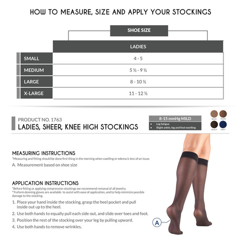Truform Sheer Compression Stockings, 8-15 mmHg, Women's Knee High Length, 20 Denier