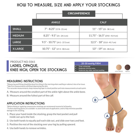 Truform Women's Compression Stockings, 20-30 mmHg, Knee High Length, Open Toe, Opaque