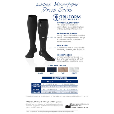 Truform Women's 15-20 mmHg Medical Compression Socks, Moderate Support Soft Stretch Comfort Microfiber, Knee High, Closed Toe