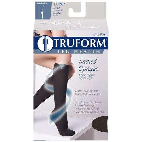 Truform Women's Compression Stockings, 15-20 mmHg, Knee High Length, Open Toe, Opaque