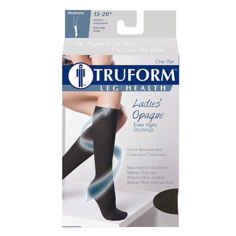 Truform Women's Compression Stockings, 15-20 mmHg, Knee High Length, Closed Toe, Opaque