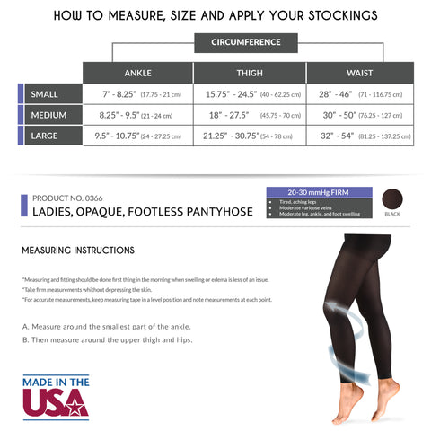 Truform Women's 20-30 mmHg Medical Compression Tights, Footless Opaque Shapewear Support Pantyhose
