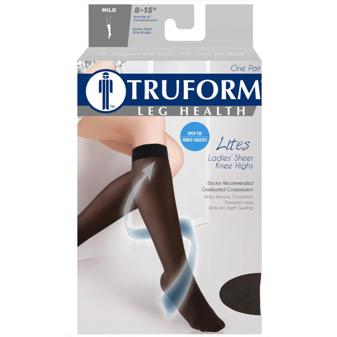 Truform Sheer Compression Stockings, 8-15 mmHg, Women's Open Toe, Knee High Length, 20 Denier