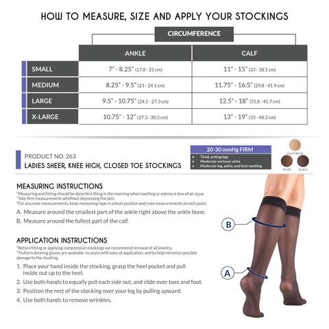 Truform Sheer Compression Stockings, 20-30 mmHg, Women's Knee High Length, 30 Denier
