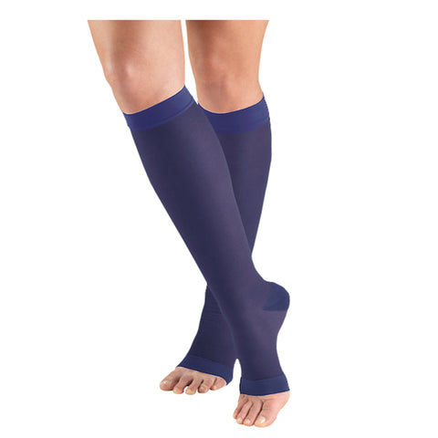 Truform Sheer Compression Stockings, 15-20 mmHg, Women's Knee High Length, Open Toe, 20 Denier