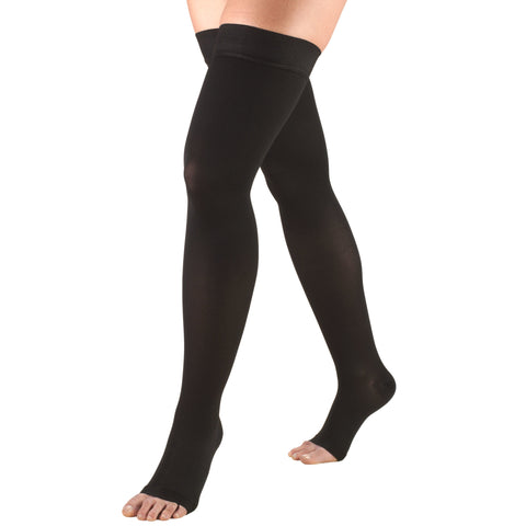 Truform 30-40 mmHg Compression Stockings for Men and Women, Thigh High Length, Dot-Top, Open Toe