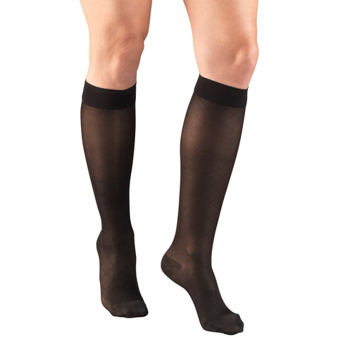 Truform Sheer Compression Stockings, 15-20 mmHg, Women's Knee High Length, Diamond Pattern