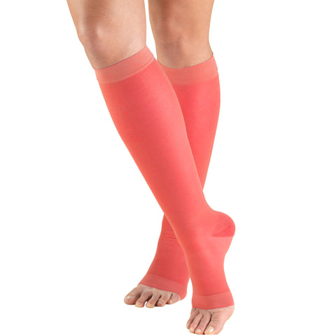 Truform Sheer Compression Stockings, 15-20 mmHg, Women's Knee High Length, Open Toe, 20 Denier