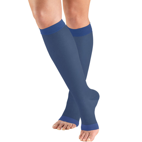 Truform Sheer Compression Stockings, 15-20 mmHg, Women's Knee High Length, Open Toe, 20 Denier