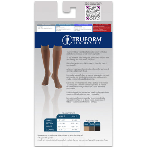 Truform Sheer Compression Stockings, 30-40 mmHg, Women's Knee High Length, 30 Denier