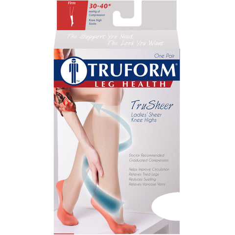 Truform Sheer Compression Stockings, 30-40 mmHg, Women's Knee High Length, 30 Denier