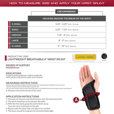 OTC Wrist Splint, 6-Inch Petite or Youth Size, Lightweight Breathable, Black, Left