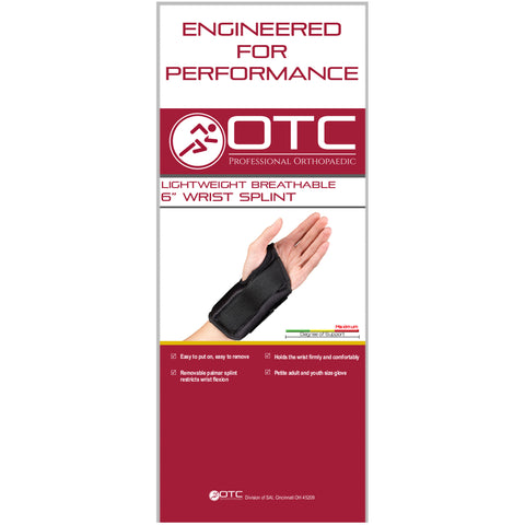 OTC Wrist Splint, 6-Inch Petite or Youth Size, Lightweight Breathable, Black, Left